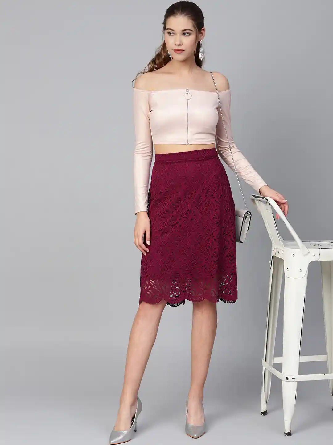 Buy Athena Burgundy Lace A-Line Skirt Skirts for Women 9535341