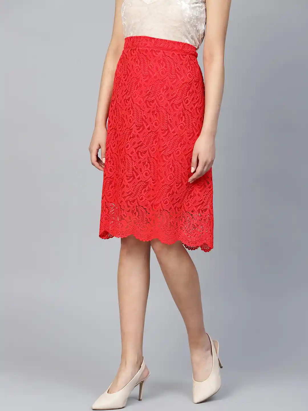 theredthread S lace trim suit skirt M Ruffle Detail Lace Trim