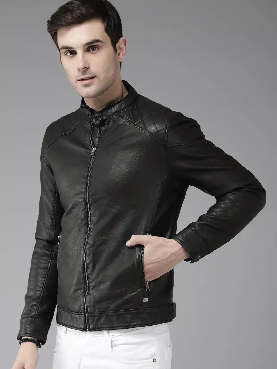 Buy The Roadster Lifestyle Co Men Black Solid Biker Jacket