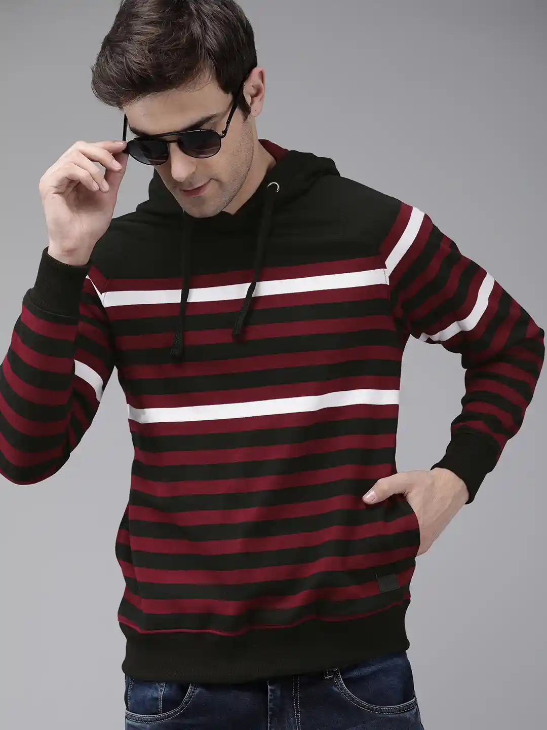 Buy The Roadster Lifestyle Co Men Maroon Black Striped Hooded