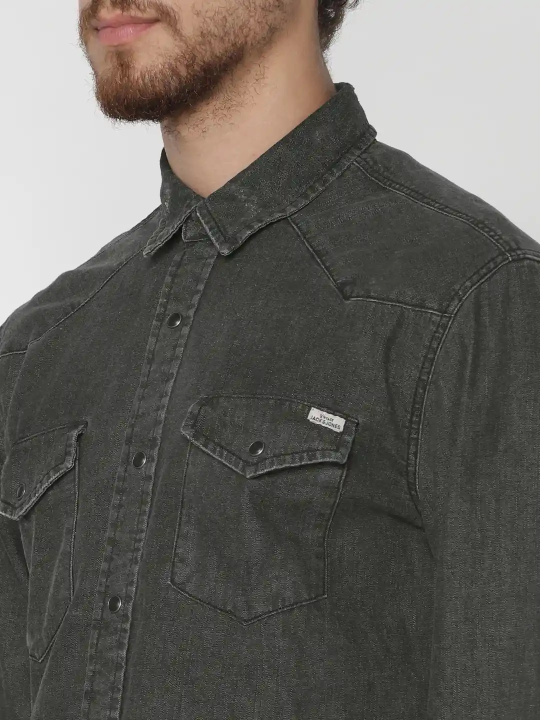 Buy Jack Jones Men Black Slim Fit Faded Casual Denim Shirt