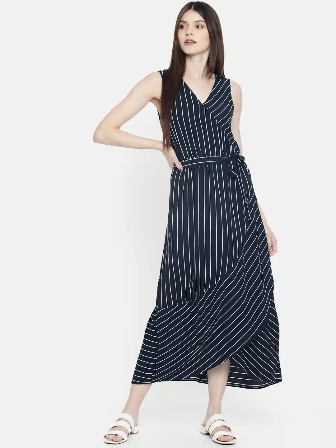 Buy ONLY Women Navy Blue White Striped Maxi Dress Dresses for - Main Image