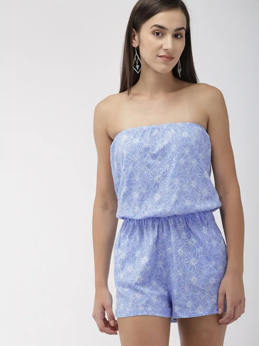 Buy FOREVER 21 Women Blue White Printed Playsuit Jumpsuit for