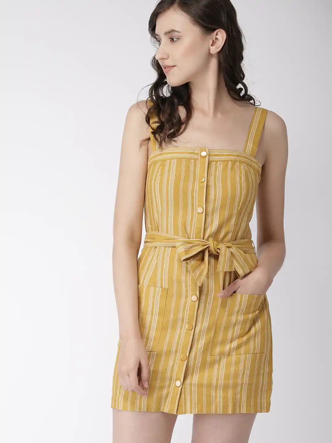 Buy FOREVER 21 Women Mustard Yellow Cream-Coloured Sheath Dress