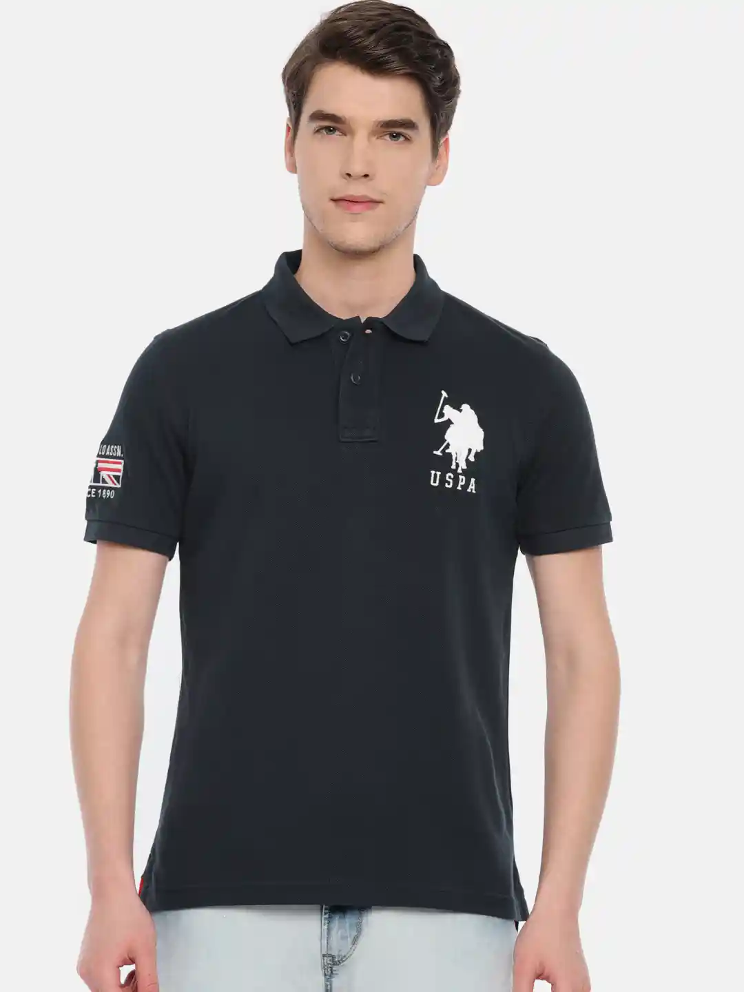 Polo Men Navy Blue Solid Polo Collar T-shirt