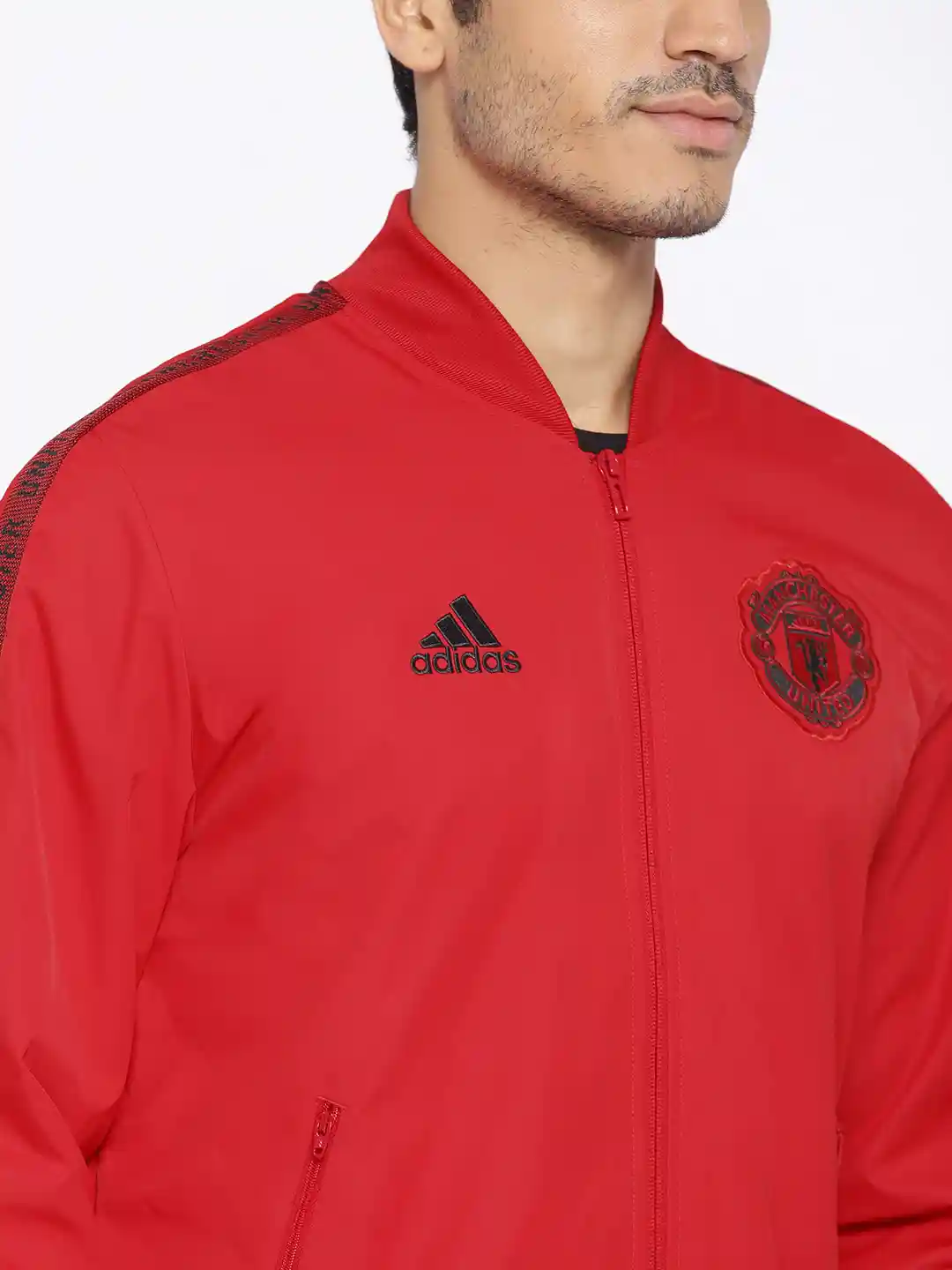 Buy ADIDAS Men Red Manchester United Anthem Solid Sporty Jacket