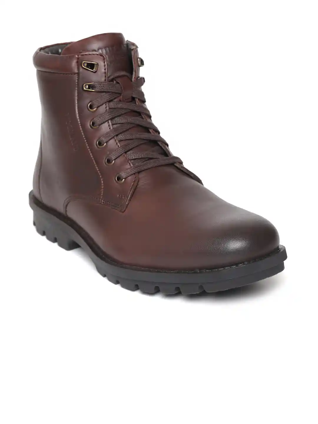Buy Woodland Men Coffee Brown Solid Leather Mid-Top Flat Boots