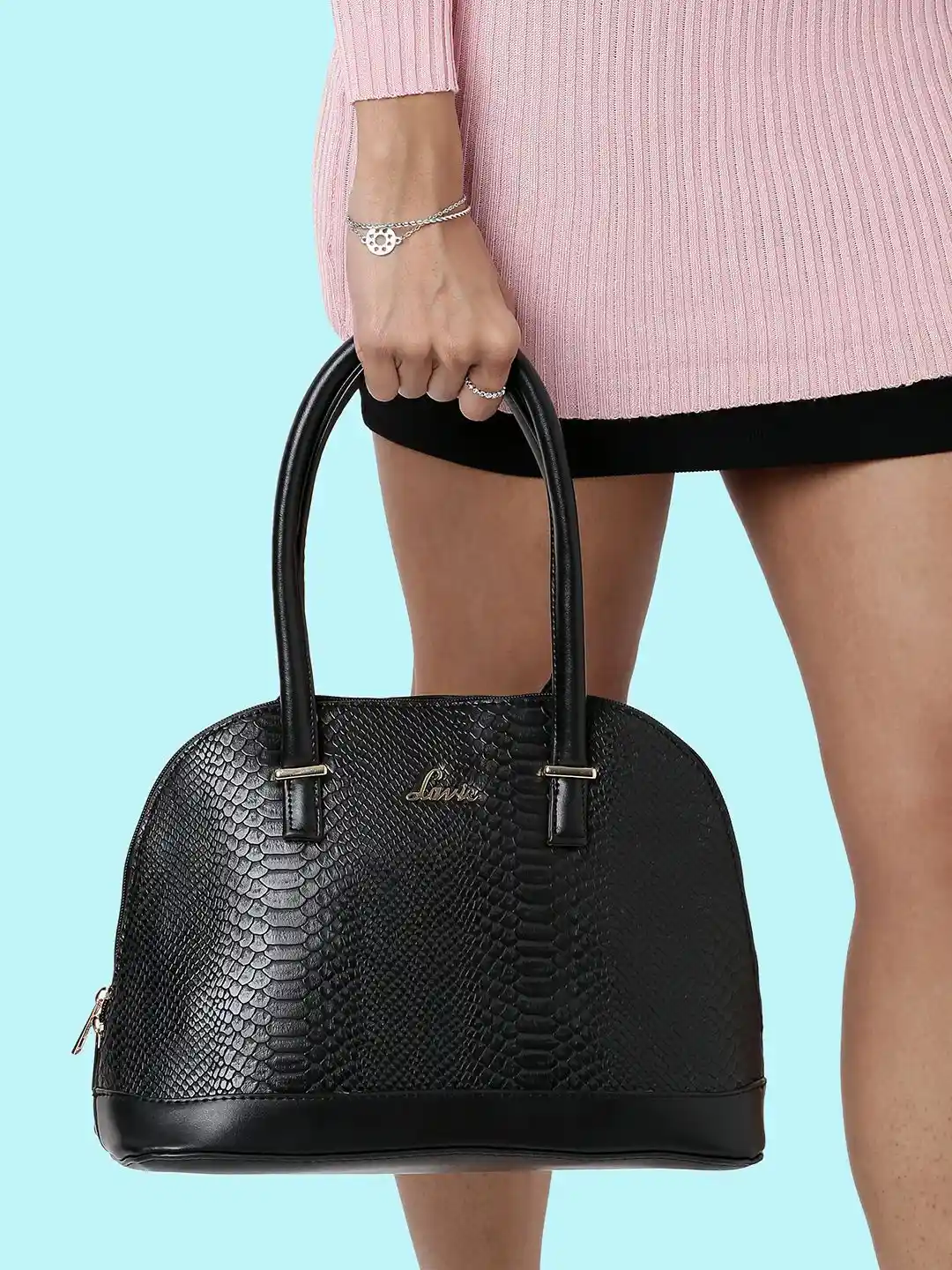 Buy Lavie Nasrin Black Textured Structured Satchel Bag Handbags