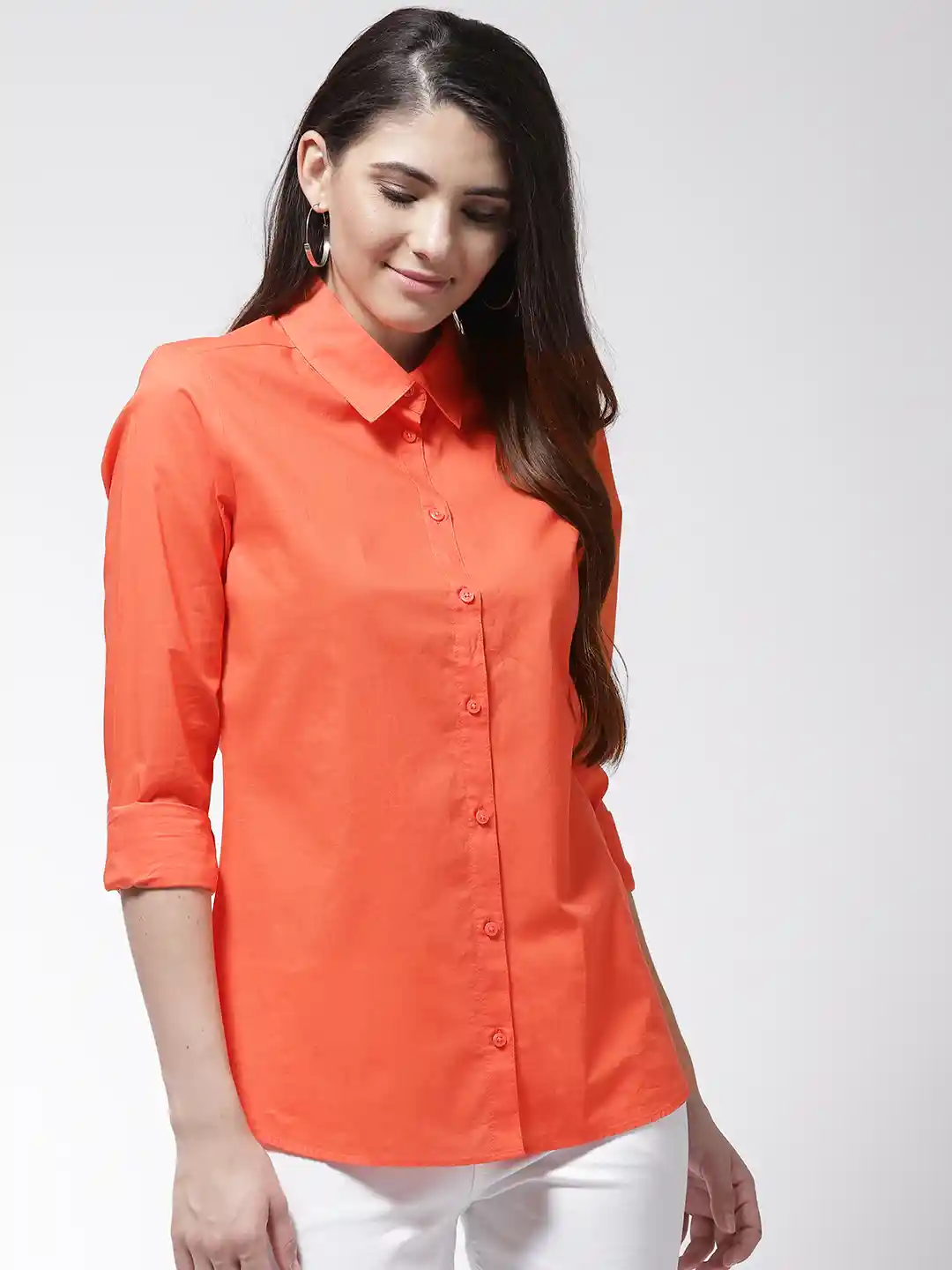 Buy Marks Spencer Women Orange Solid Regular Fit Casual Shirt