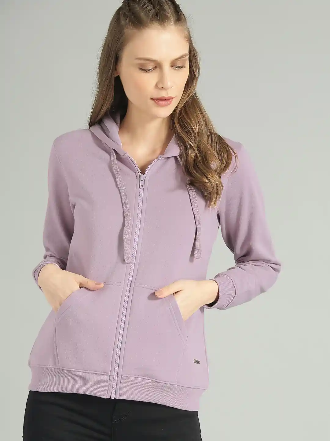 The Roadster Lifestyle Co Women Lavender Solid Hooded Sweatshirt