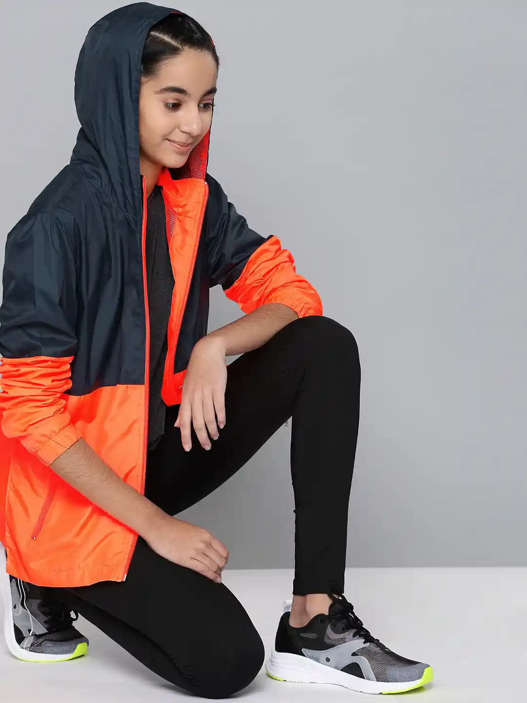 Buy HRX by Hrithik Roshan Girls Navy Neon Orange Colourblocked