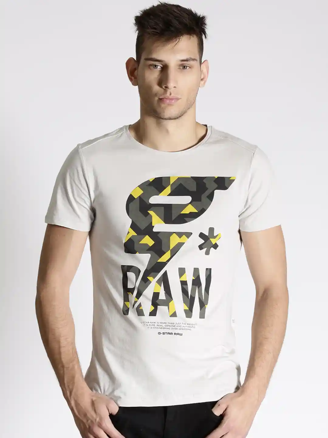 Buy G-STAR RAW Off-White Printed Pure Cotton T-shirt Tshirts for