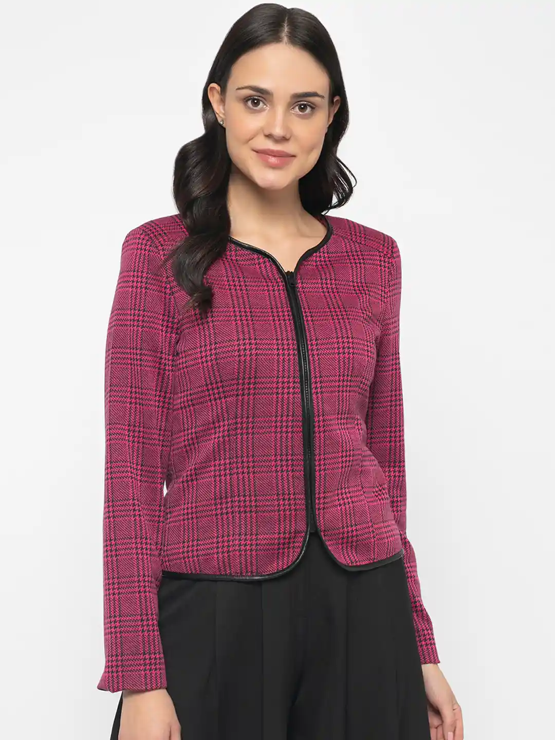 Gipsy Women Fuchsia Checked Tailored Jacket