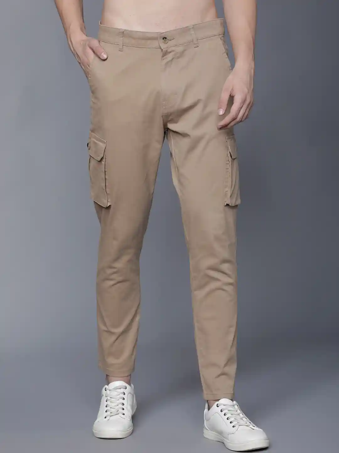 Buy HIGHLANDER Men Beige Slim Fit Solid Cargos Trousers for Men