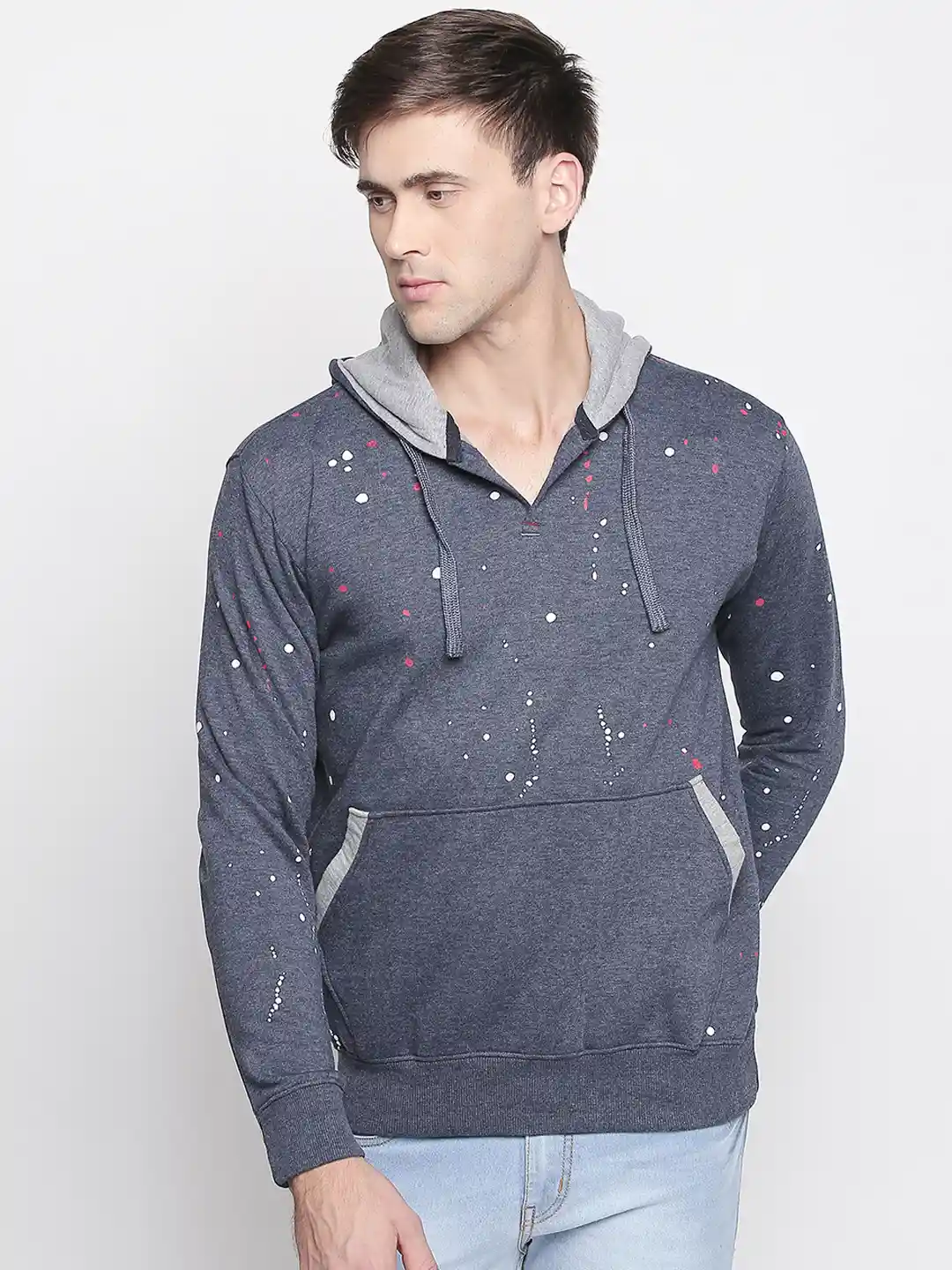 Buy DCot By Donear Men Blue Printed Hooded Sweatshirt