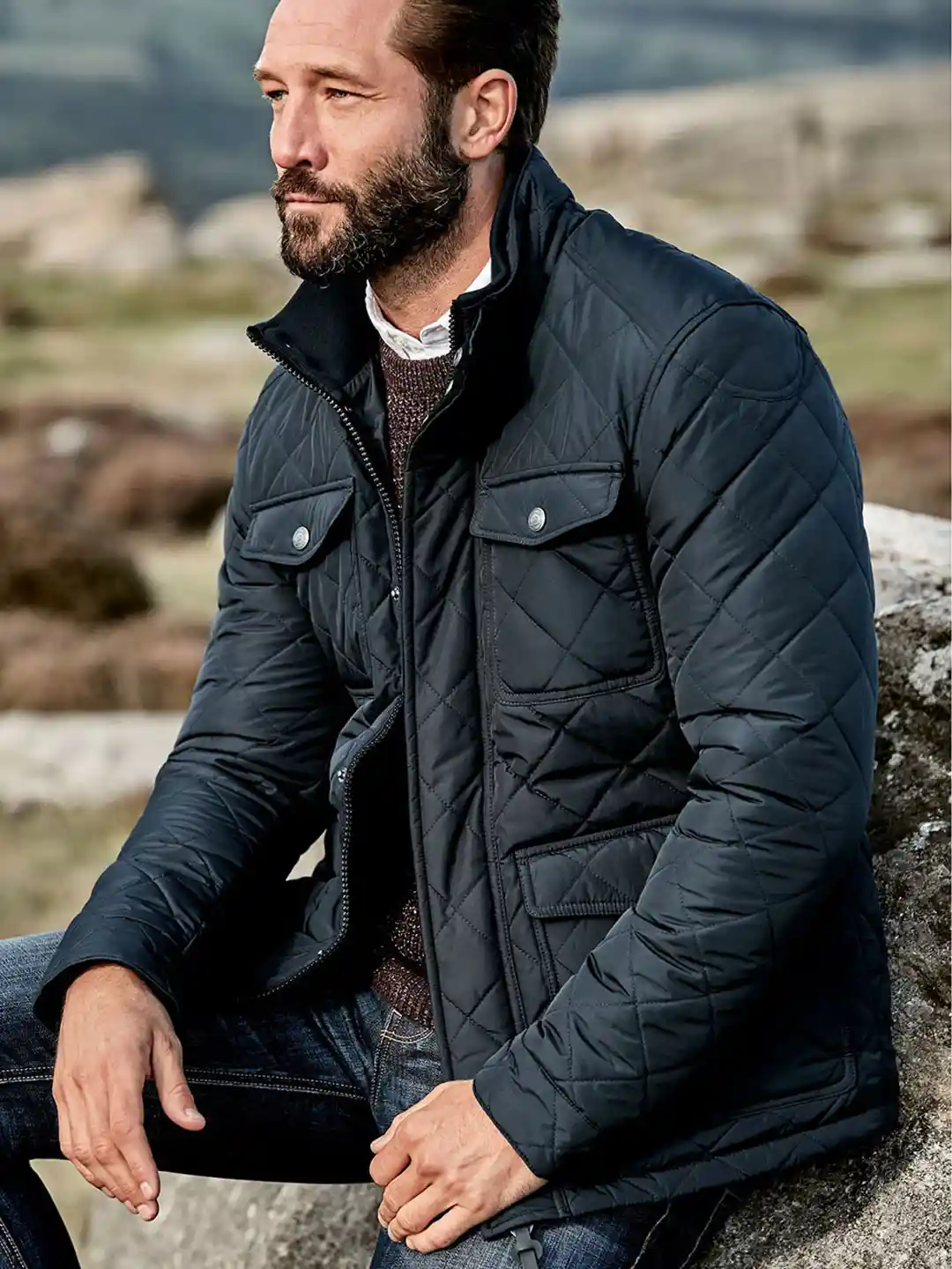 Buy next Men Navy Blue Self Design Quilted Jacket Jackets for