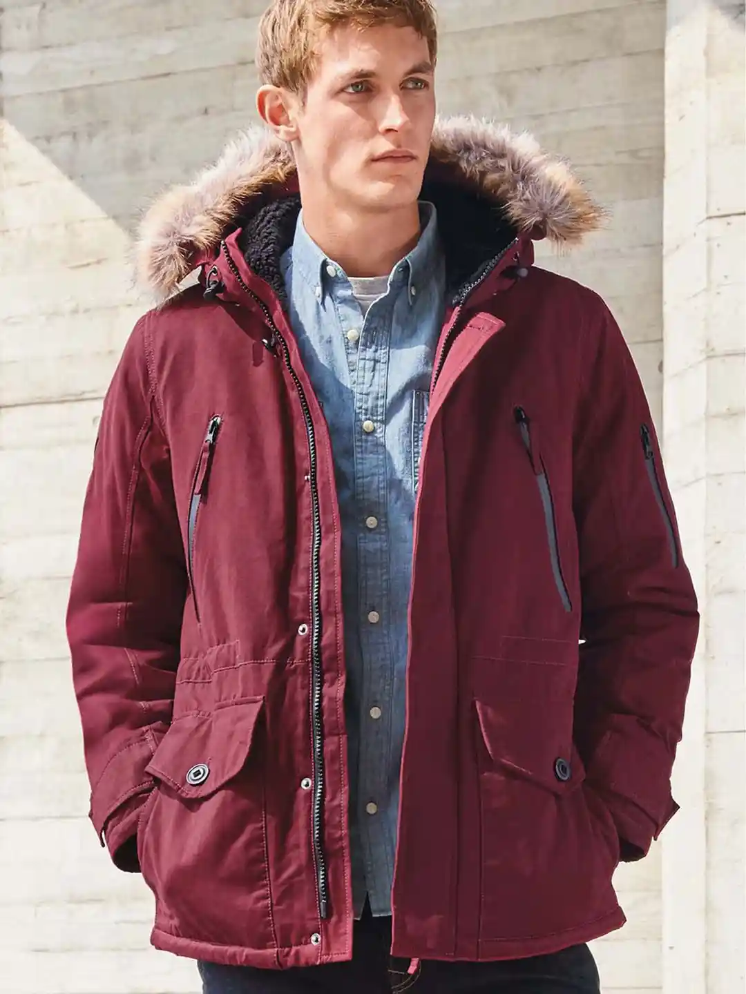 Buy next Men Khaki Solid Parka Hooded Parka Coat Coats for Men - Main Image