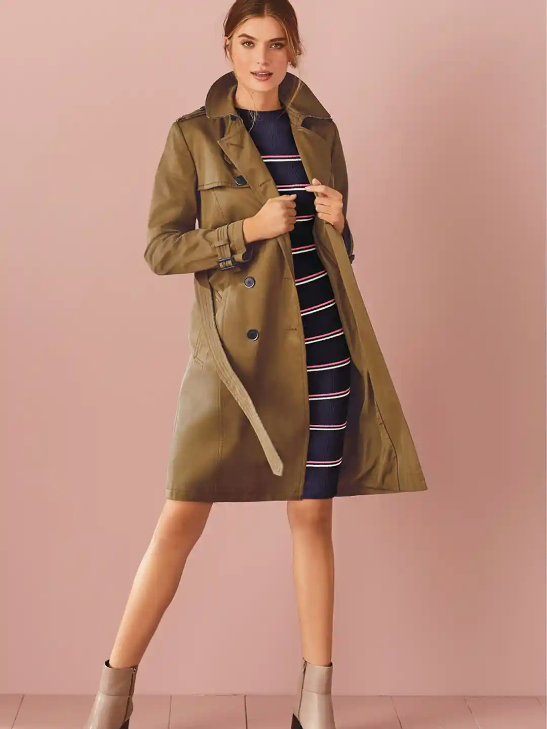 Buy next Women Camel Brown Solid Woollen Trench Coat Coats for