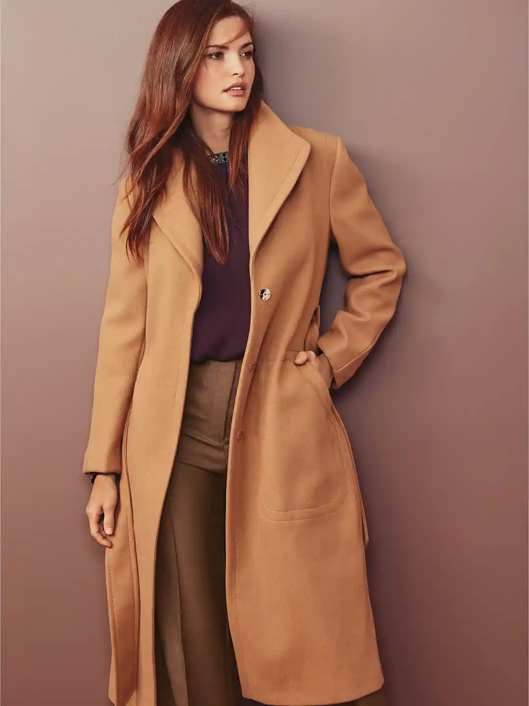 Buy next Women Brown Solid Longline Trench Coat Coats for Women