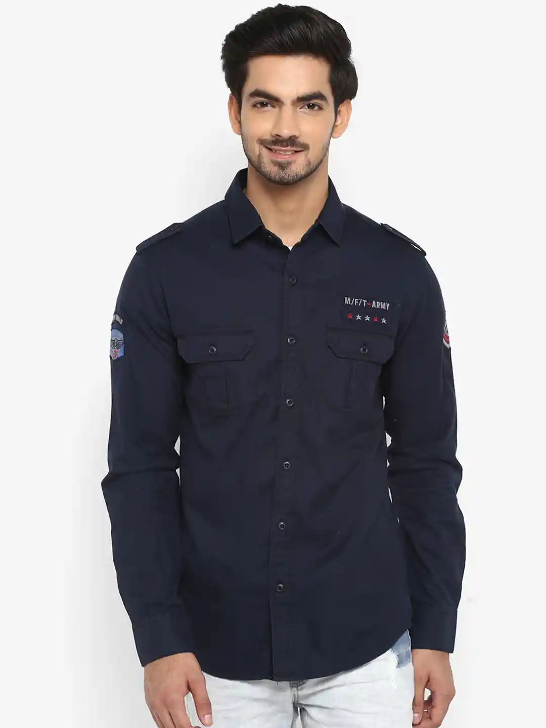 Buy Mufti Men Navy Blue Printed Slim Fit Casual Shirt Shirts for