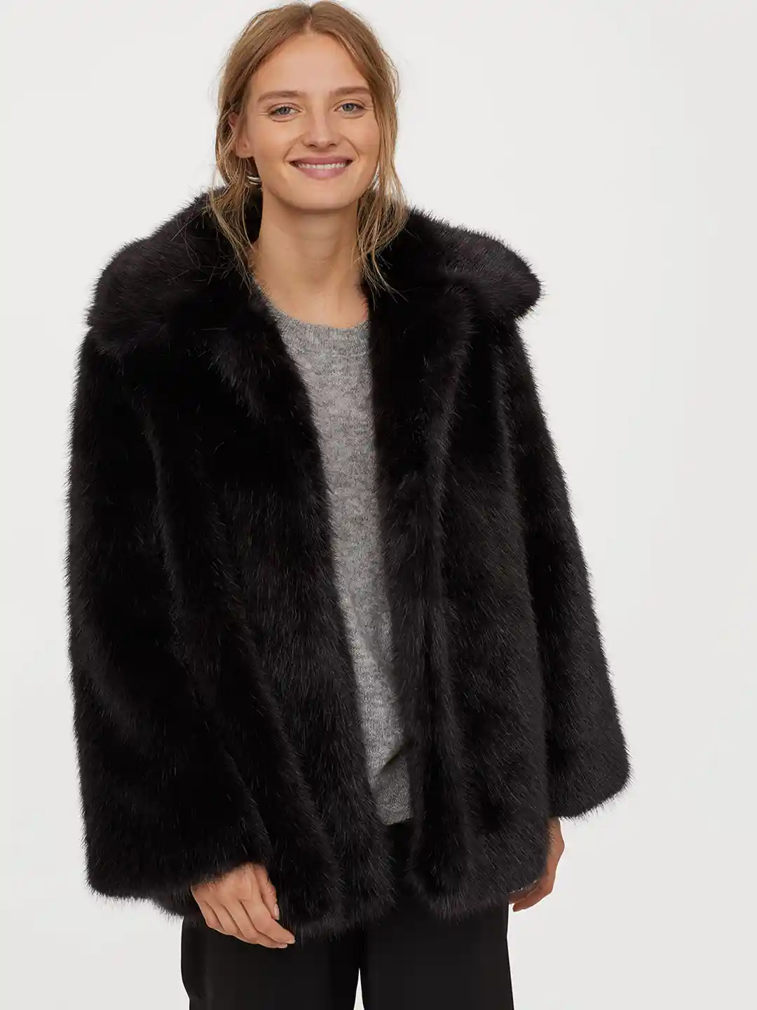 Buy H&M Women Black Faux Fur Jacket Jackets for Women 10909120