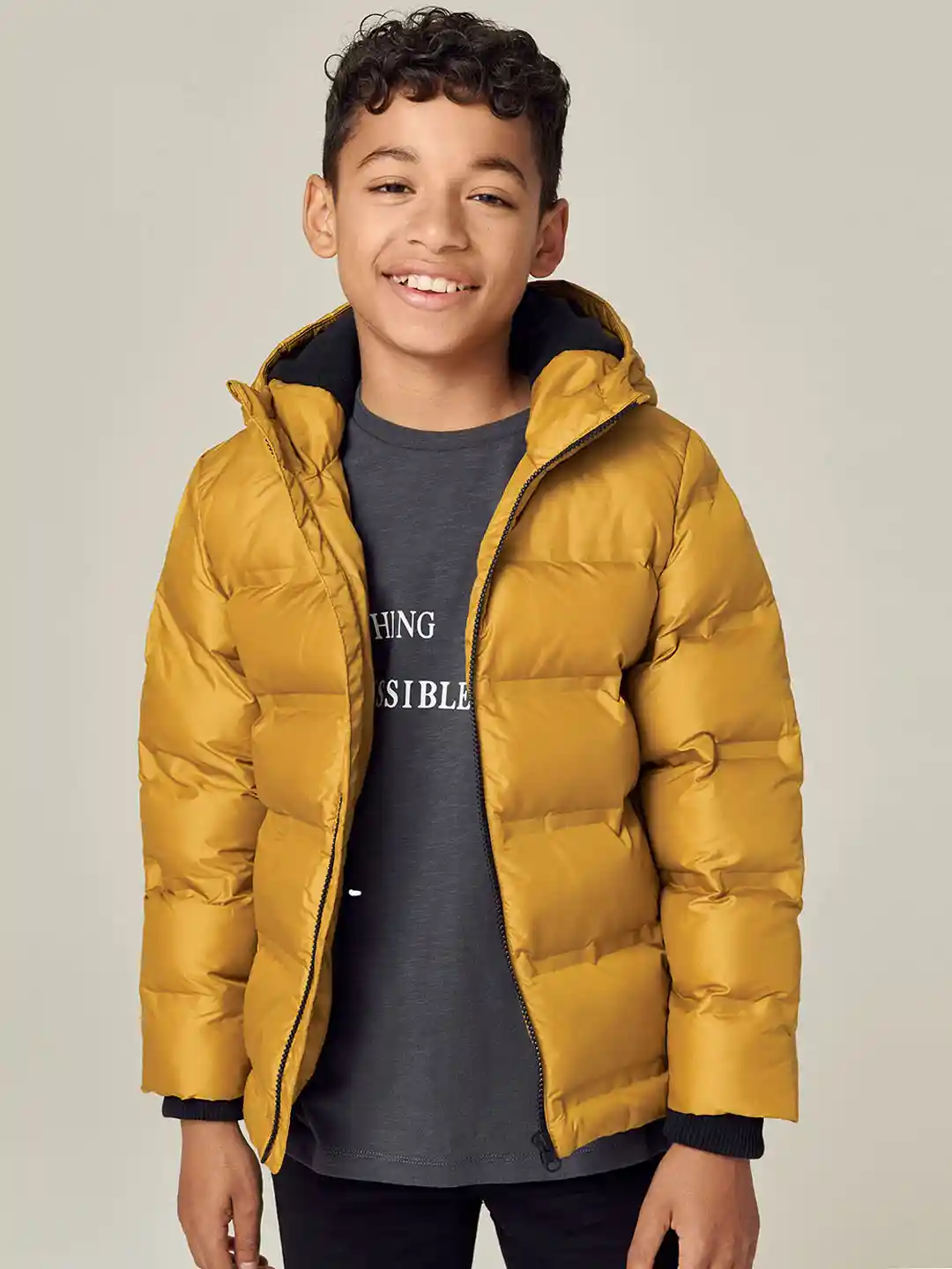 Buy next Boys Mustard Solid Fleece Lined Puffer Jacket Jackets
