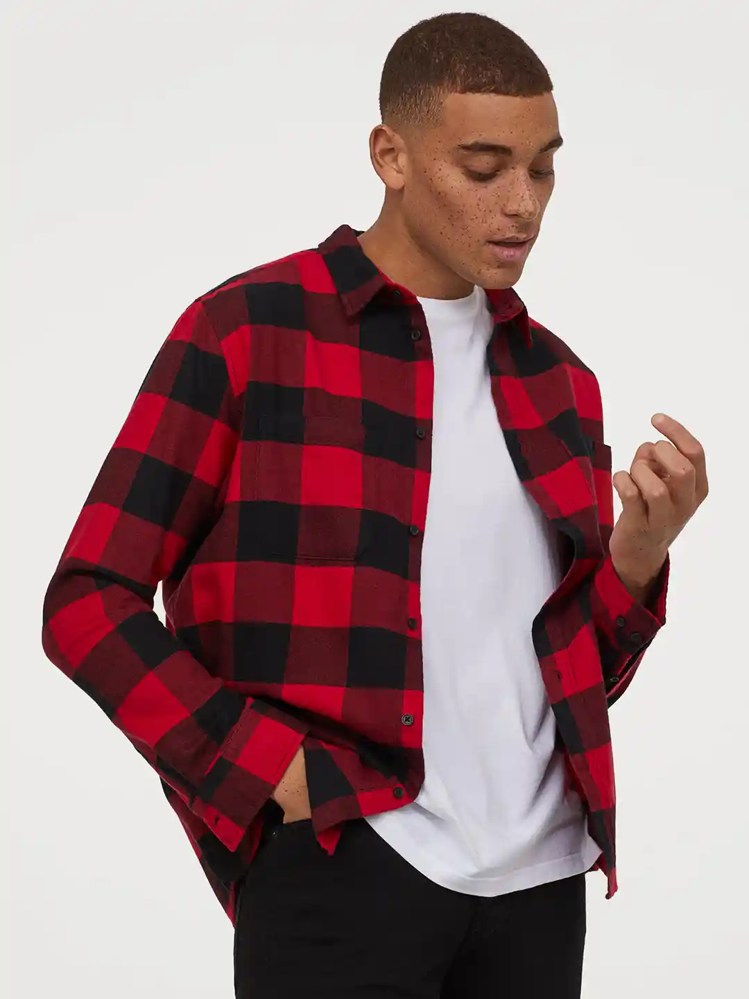 Buy H&M Men Red Black Cotton Flannel Shirt Shirts for Men