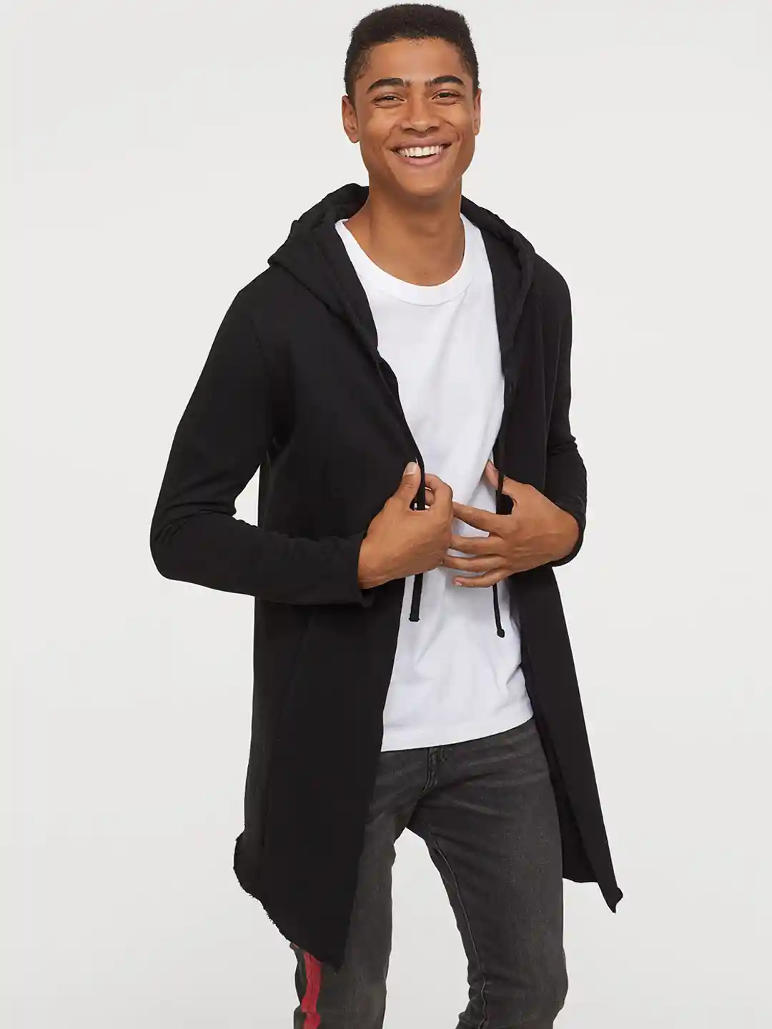 Buy H&M Men Black Solid Long Hooded Cardigan Sweaters for Men