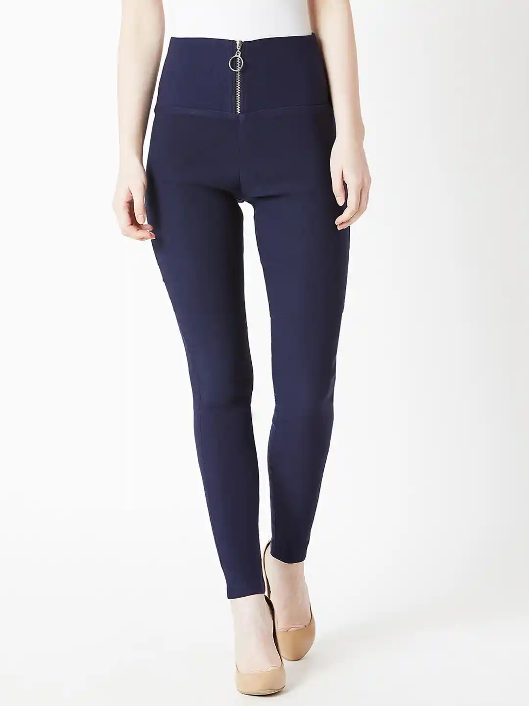 Buy Miss Chase Women Navy Blue Solid Knitted Skinny-Fit Jeggings