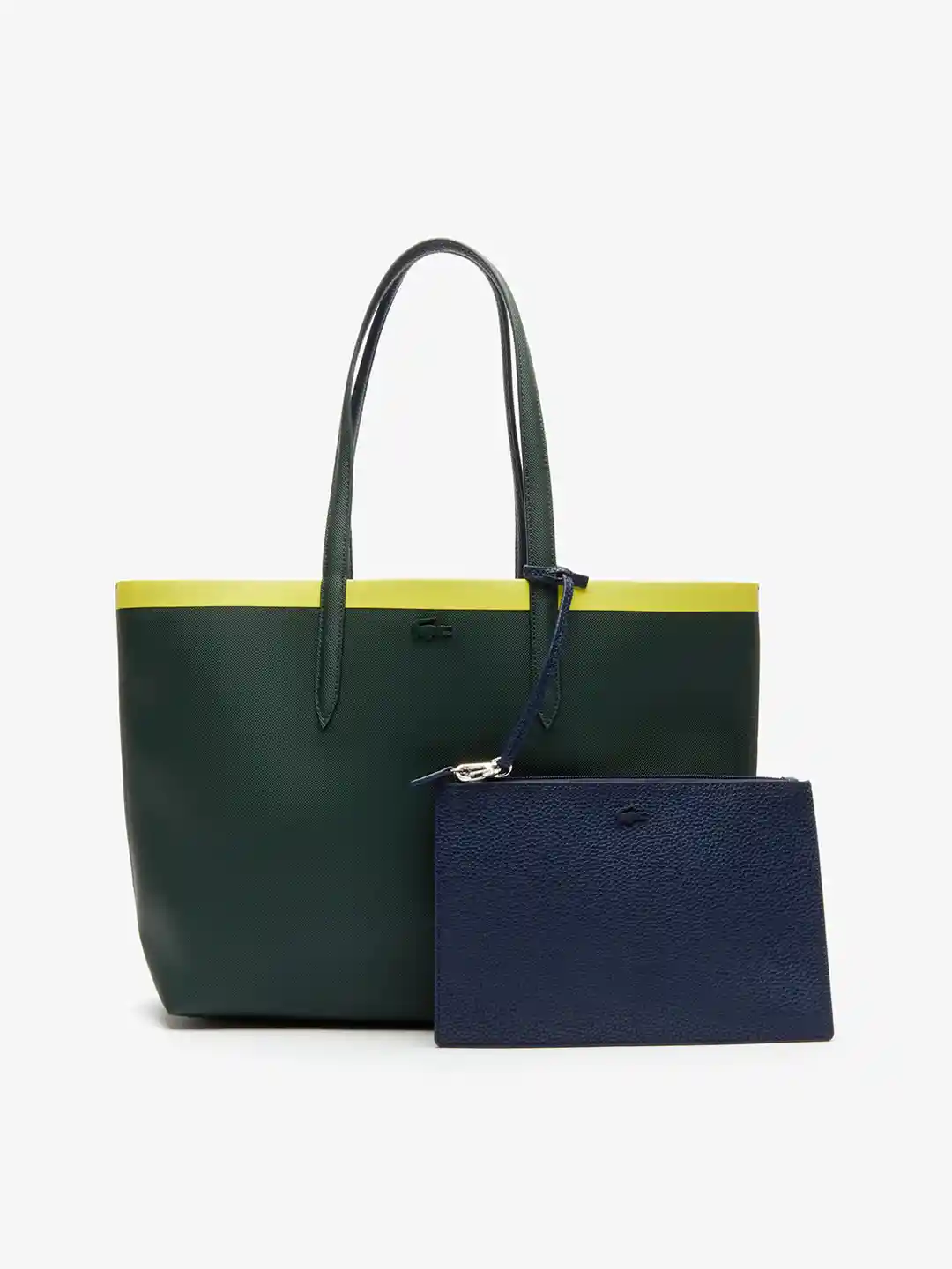 Buy Lacoste Green Navy Blue Textured Reversible Tote Bag With