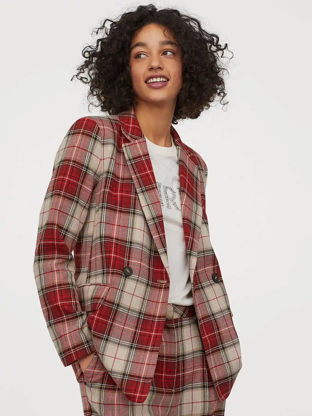 Ladies Blazer Plaid Blazer H&m H&M Women Red Beige Checked