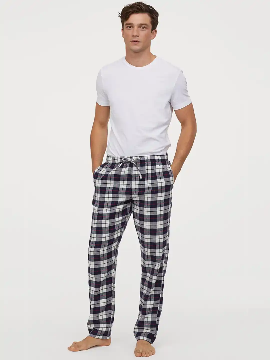 Buy H&M Men Navy Blue White Checked Flannel Pyjama Bottoms