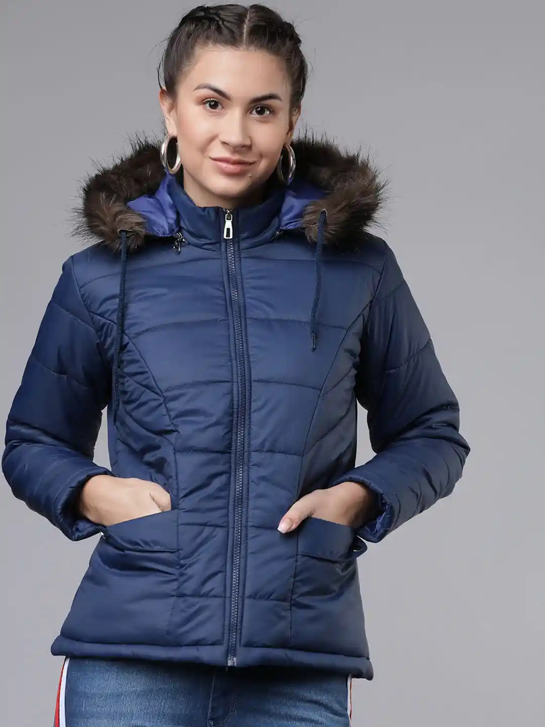 Buy Tokyo Talkies Women Navy Blue Solid Puffer Jacket Jackets