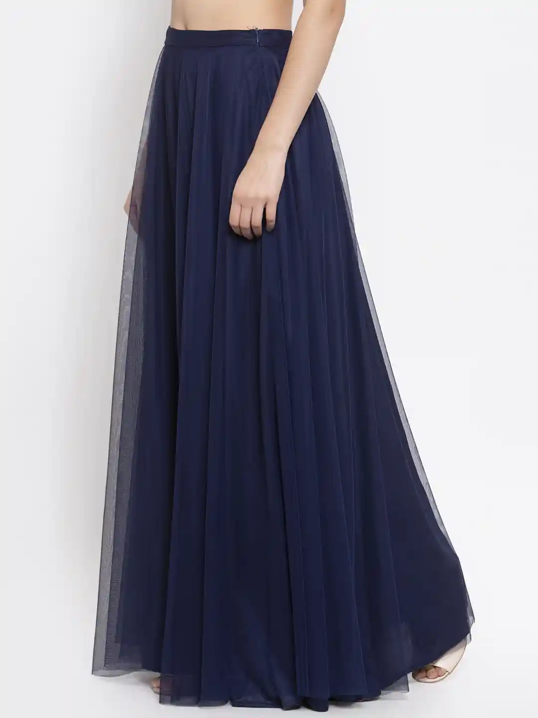 Long Skirt Navy Net Skirt Just Wow Women Navy Blue Solid Soft Net