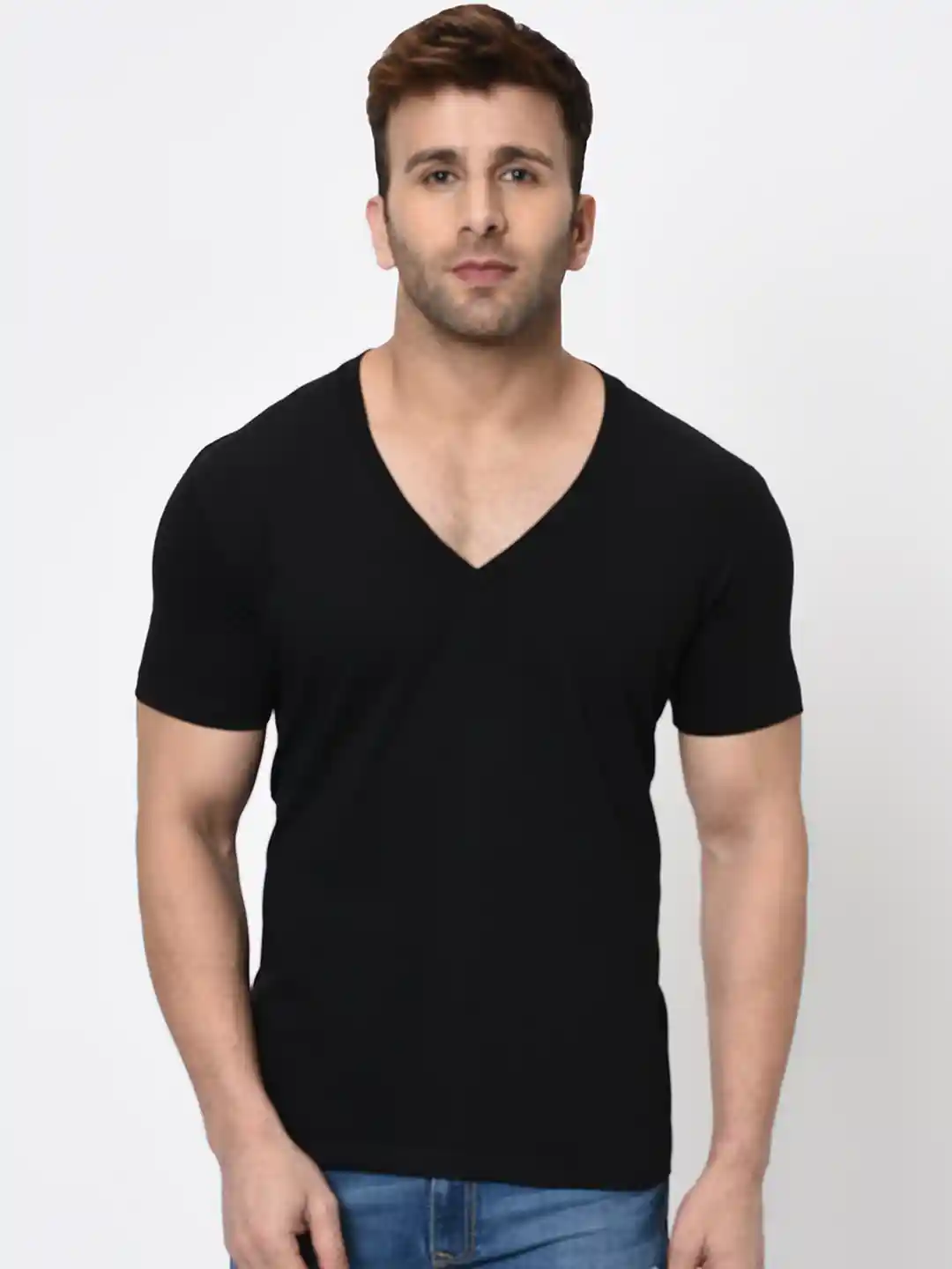 Buy WILD WEST Men Black Solid V-Neck T-shirt Tshirts for Men