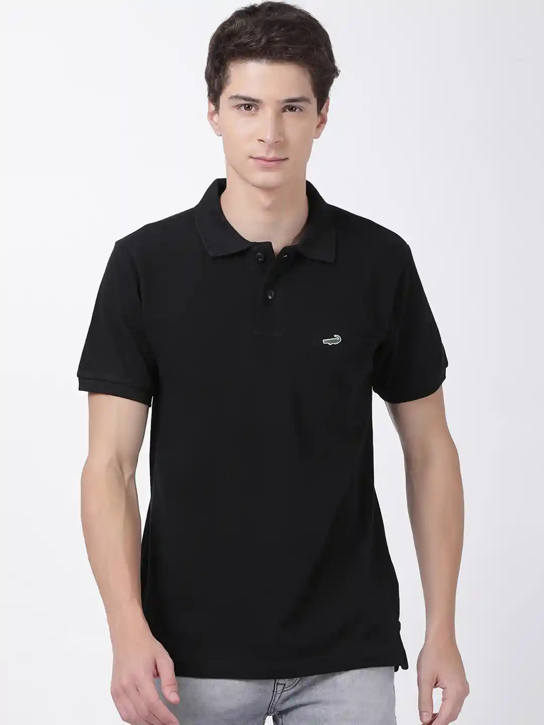 Buy Crocodile Men Black Solid Polo Collar T-shirt Tshirts for
