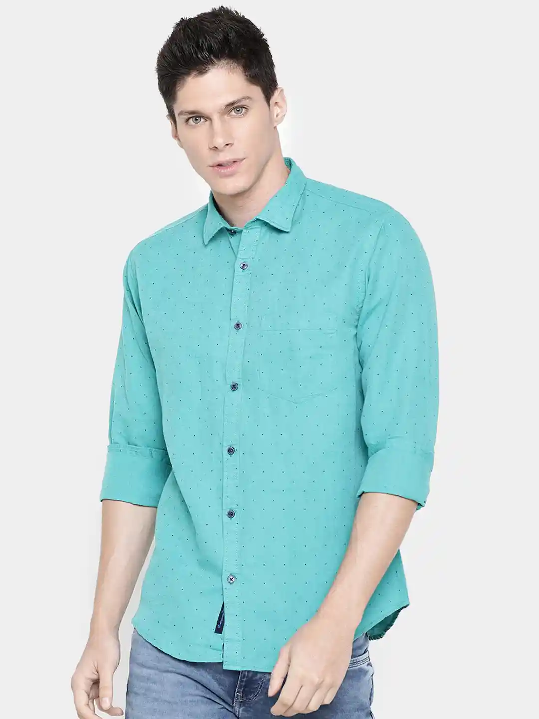 Buy Linen Club Men Sea Green Regular Fit Printed Casual Linen