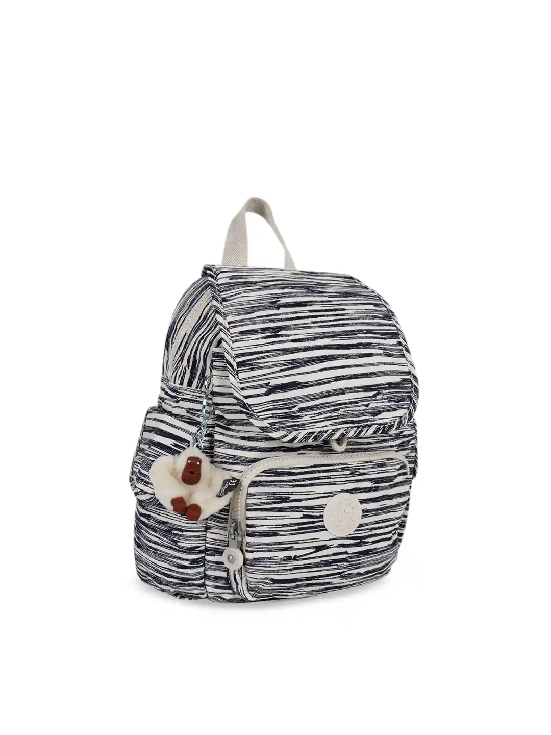 Kipling Unisex Black White Striped Backpack
