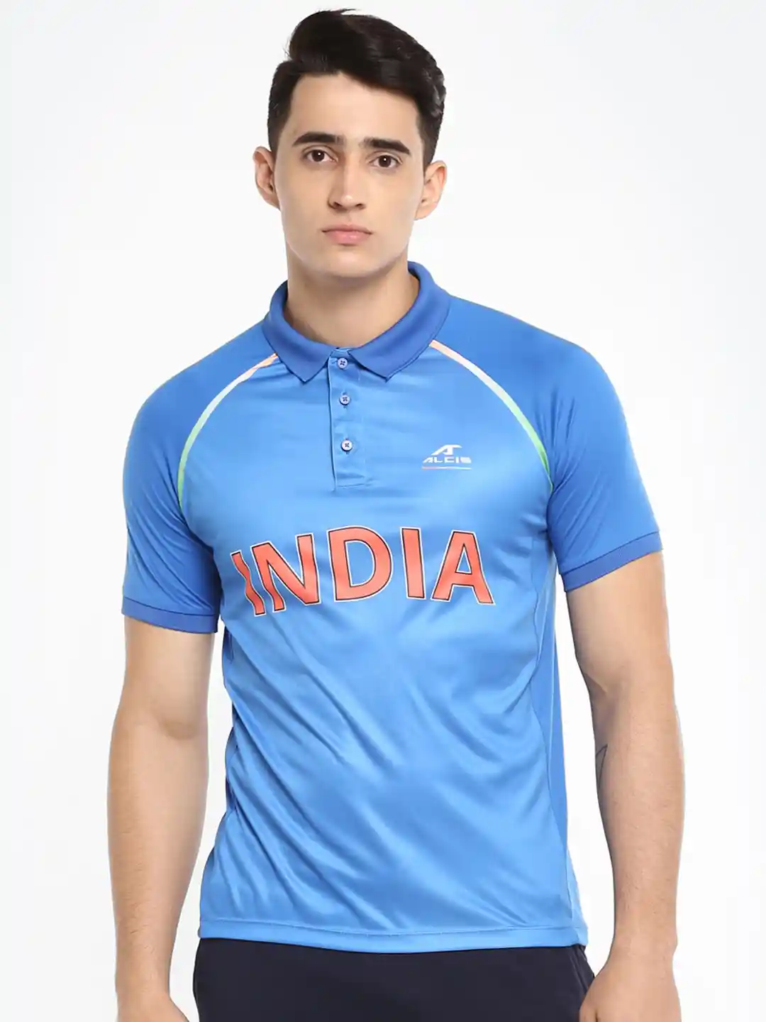 Buy Alcis Men Blue India Print Polo Collar Cricket Jersey