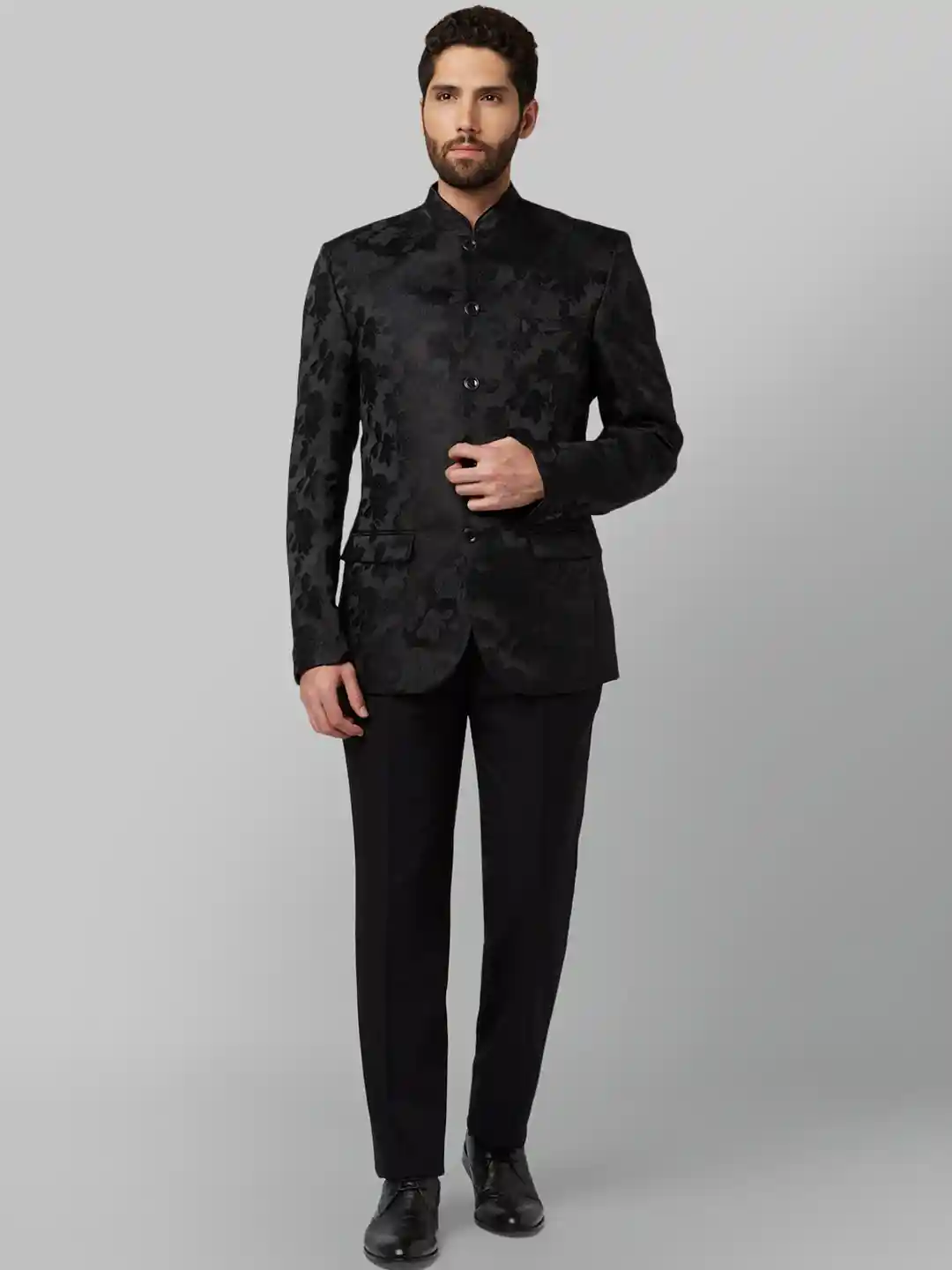 Buy Park Avenue Men Black Self-Design Slim-Fit Bandhgala Suit
