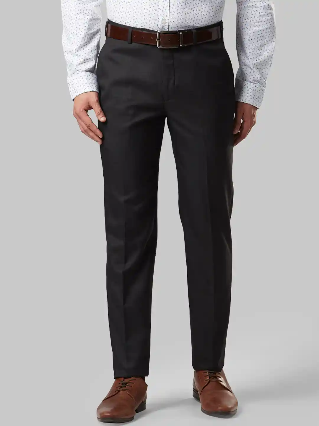 Buy Next Look Men Black Slim Fit Self Design Formal Trousers