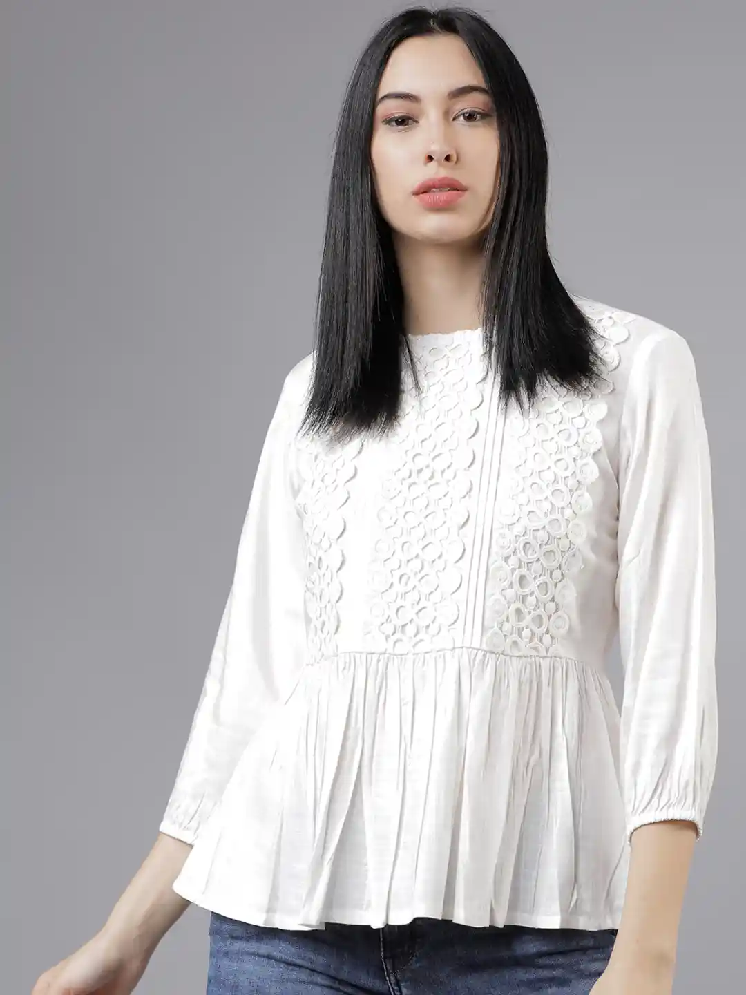 Buy Tokyo Talkies Women White Solid Peplum Top - Tops for Women
