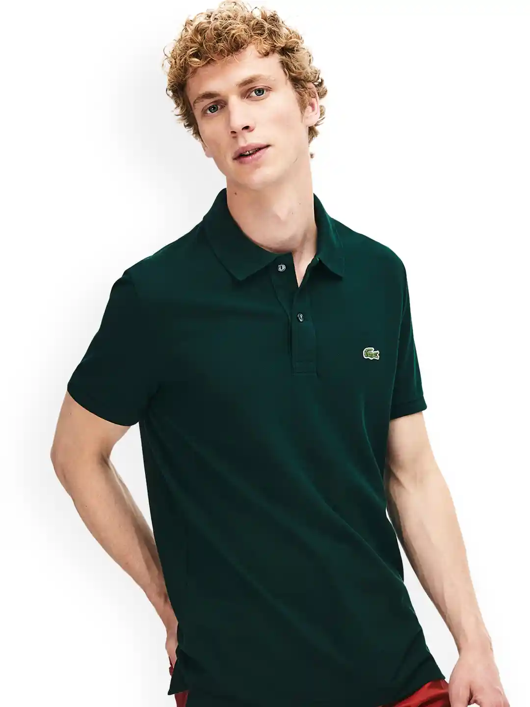 Buy Lacoste Men Green Solid Polo Collar Pure Cotton T-shirt