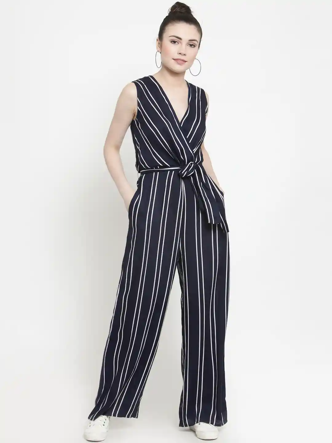 Buy Color Cocktail Navy Blue Striped Basic Jumpsuit Jumpsuit for