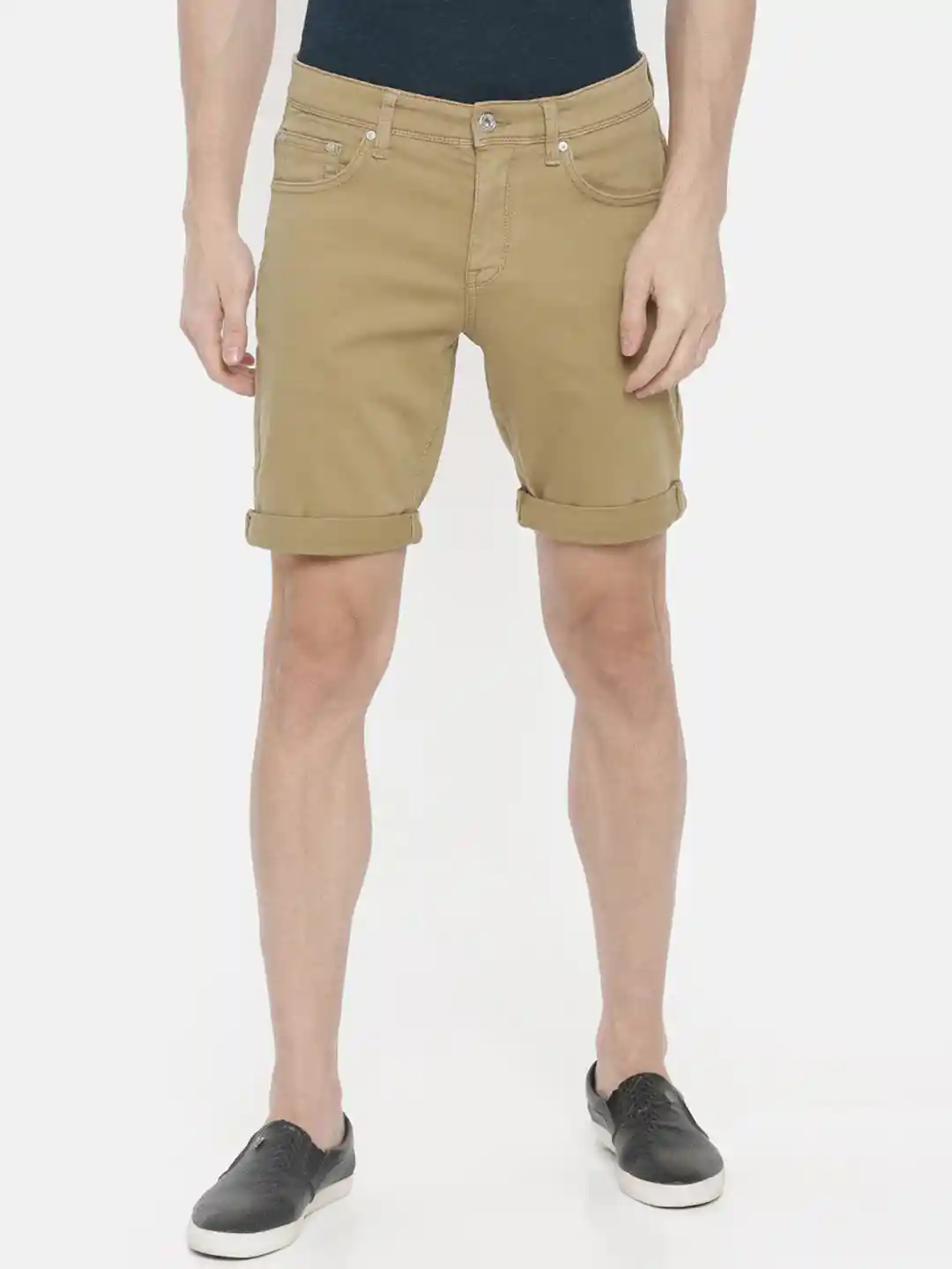 Buy Celio Men Khaki Solid Regular Fit Regular Cotton Shorts
