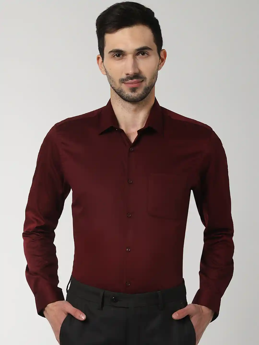 Buy Peter England Men Maroon Nuvo Regular Fit Solid Party Shirt