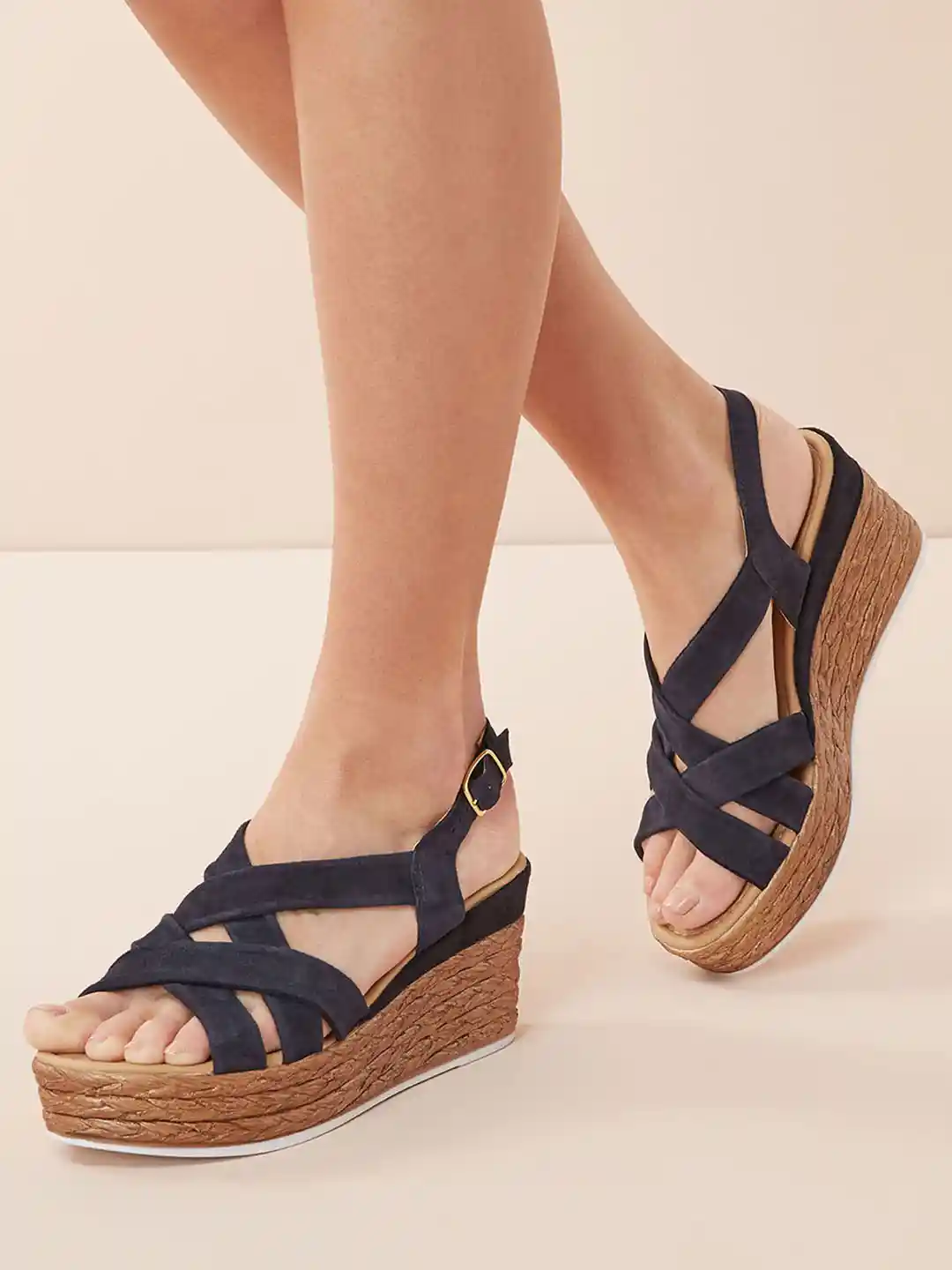 Buy next Women Navy Blue Solid Leather Wedges Heels for Women
