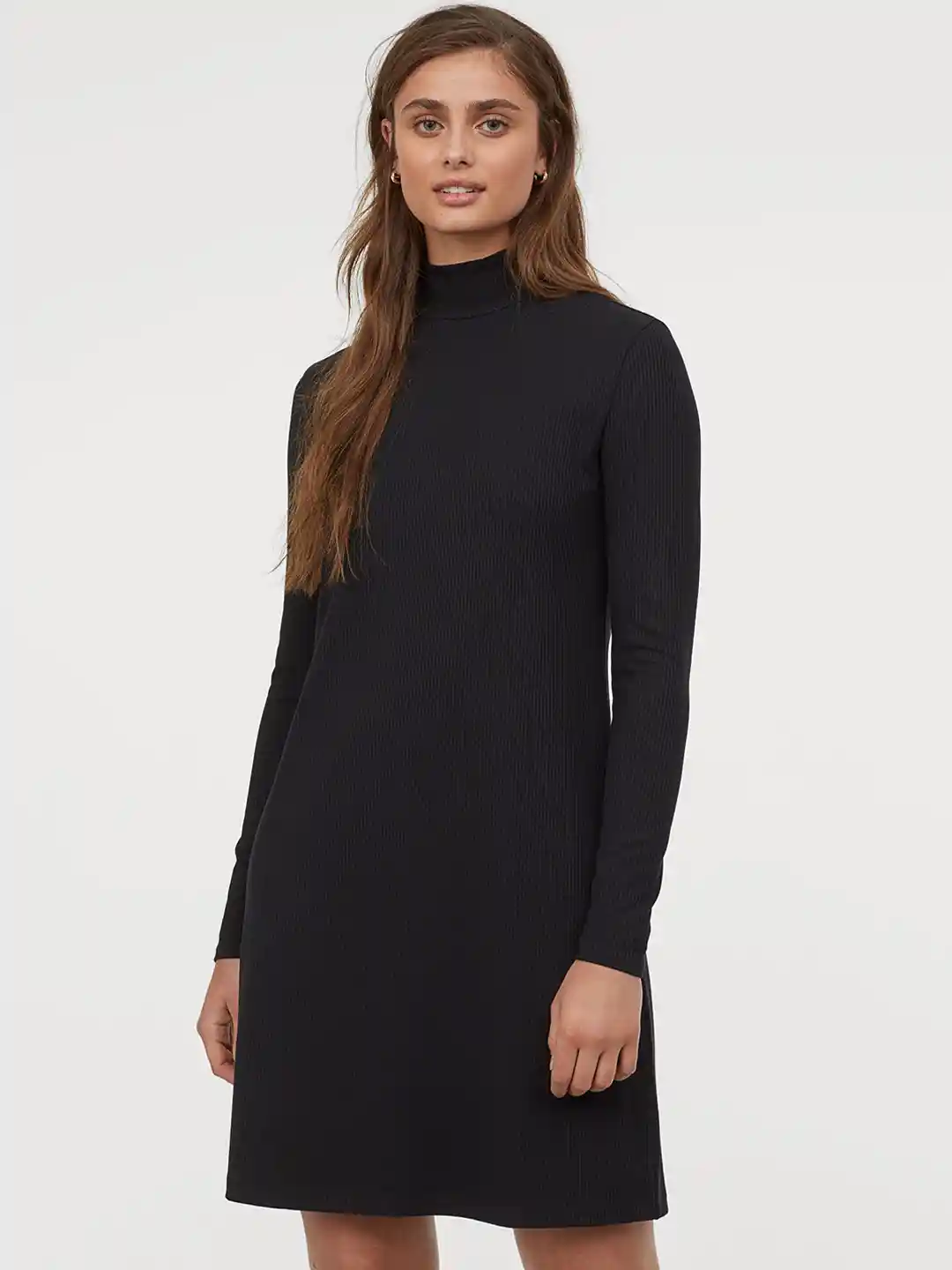 Buy H&M Women Black Solid Ribbed Turtleneck Dress Dresses for