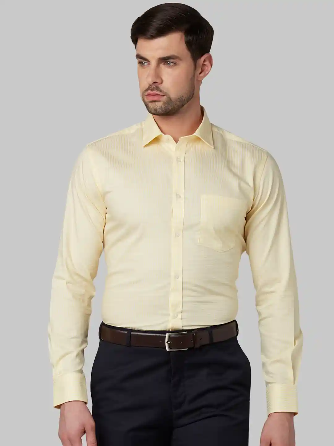 Buy Park Avenue Men Yellow White Slim Fit Solid Formal Shirt