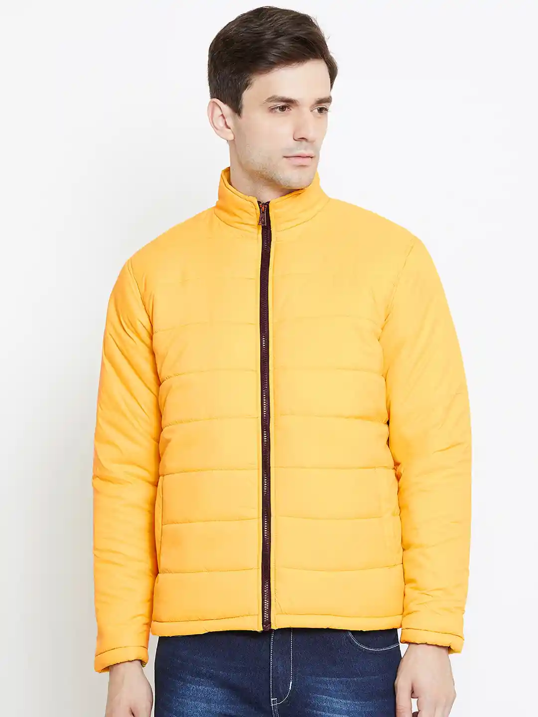 Buy PERFKT-U Men Yellow Solid Lightweight Puffer Jacket Jackets
